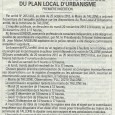 Tallone. Enquête publique relative au plan local d’urbanisme. Dates : Pendant 30 jours consécutifs à dater du 20 novembre 2012