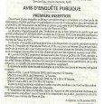 Piana-Ota. Demande de déclaration d’utilité publique et parcellaire en vue de l’instauration des périmètres de protection, de l’acquisition de terrains en pleine propriété et de l’établissement de servitudes. Du 18 […]