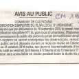 Calinzana. Modification du PLU. Du 1er octobre au 31 octobre 2014.  