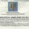 Proprià. Modification PLU. Du 17 novembre au 17 décembre 2014.  