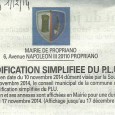 Proprià. Modification PLU. Du 17 novembre au 17 décembre 2014.  