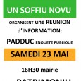 U LEVANTE et UN SOFFIU NOVU organisent à la mairie de Patrimoniu une réunion d’information sur les problèmes actuels du contenu du PADDUC actuellement en enquête publique : samedi 23 […]